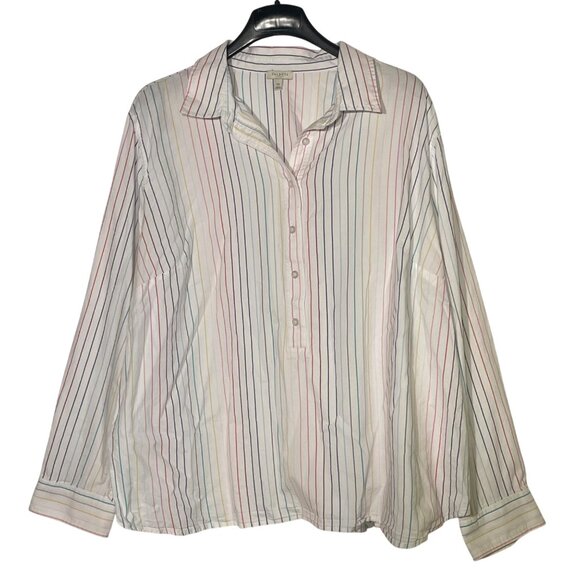 Talbots Rainbow Stripe Popover Blouse Sz 3X Cotton Partial Button Up - Picture 1 of 7